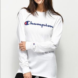 white champion long sleeve shirt